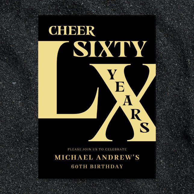 Modern Black and Gold 60th Birthday Invitation (Creator Uploaded)