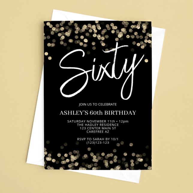 Modern Black and Gold 60th Birthday Invitation (Creator Uploaded)