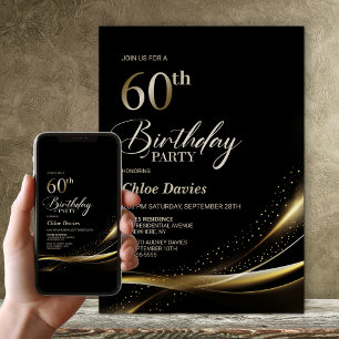 Modern Black and Gold 60th Birthday Party Invitation