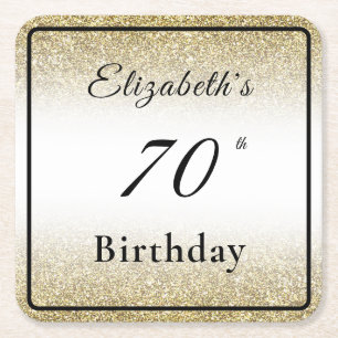 Modern Black and Gold 70th Birthday Party Coaster