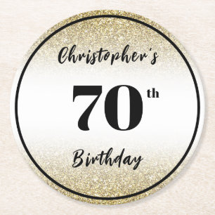 Modern Black and Gold 70th Birthday Party Coaster