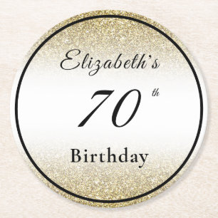 Modern Black and Gold 70th Birthday Party Coaster