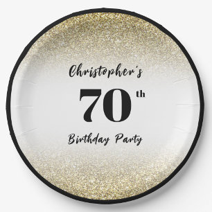 Modern Black and Gold 70th Birthday Party Custom Paper Plate