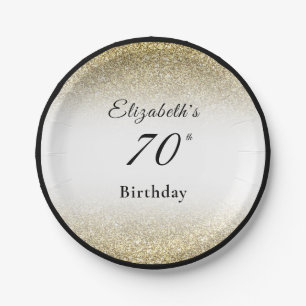 Modern Black and Gold 70th Birthday Party Custom Paper Plate