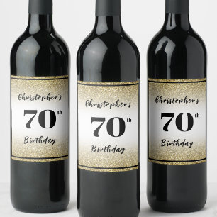Modern Black and Gold 70th Birthday Party Custom Wine Label