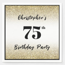 Modern Black and Gold 75th Birthday Party Custom