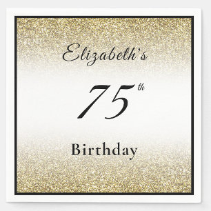 Modern Black and Gold 75th Birthday Party Custom  Napkin