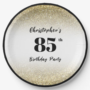 Modern Black and Gold 85th Birthday Party Custom  Paper Plate