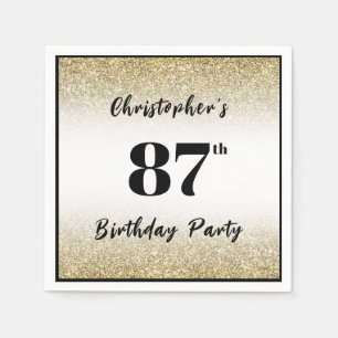 Modern Black and Gold 87th Birthday Party Custom Napkin
