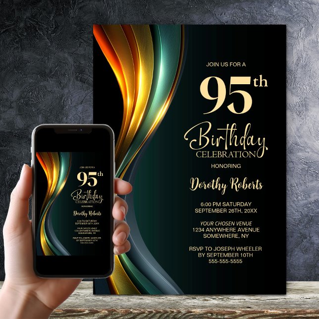Modern Black and Gold 95th Birthday Party Invitation (Creator Uploaded)