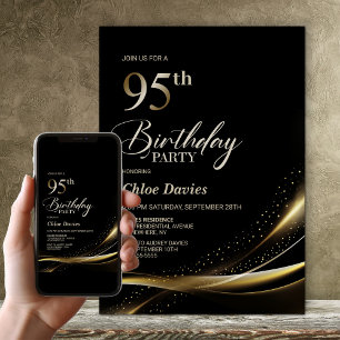 Modern Black and Gold 95th Birthday Party Invitation
