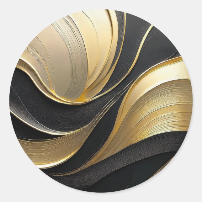 Modern Black and Gold Abstract Classic Round Sticker (Front)