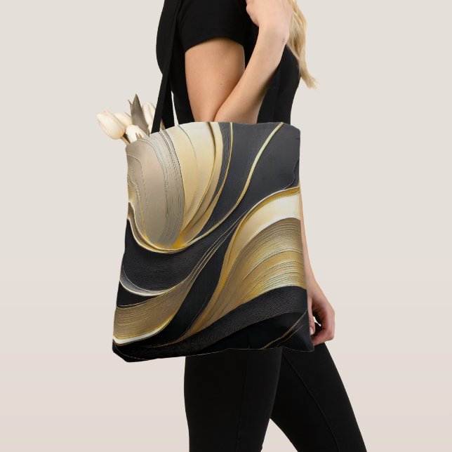 Modern Black and Gold Abstract Luxury- Tote Bag (Close Up)