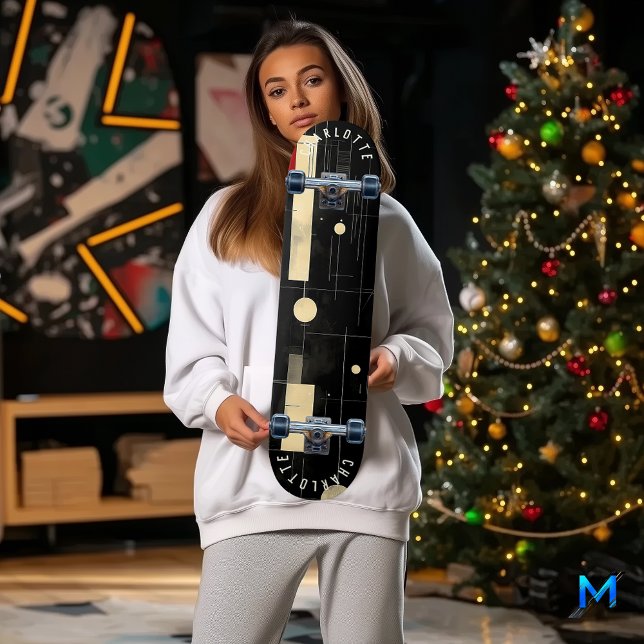 Modern Black and Gold Abstract Skateboard (Creator Uploaded)