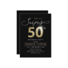 Modern black and gold adult surprise 50th birthday