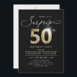 Modern black and gold adult surprise 50th birthday invitation<br><div class="desc">Modern Shhh, it's a surprise 50th birthday party invitation features stylish script and faux gold glitter number 50 and your party details on black background colour, simple and elegant, great surprise adult milestone birthday invitation for men and women. the black background colour can be changed to any colour of your...</div>