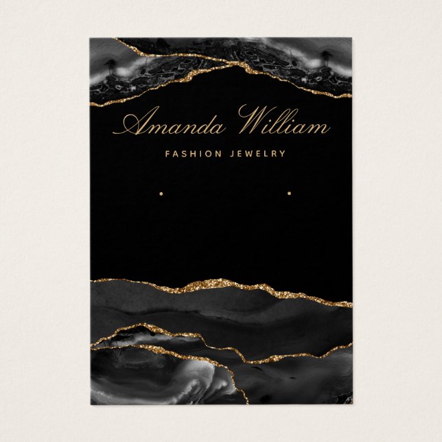 Modern Black and gold agate earring display card (Front)