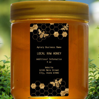 Modern Black and Gold Apiary Honey Jar Label