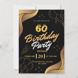 Modern Black and Gold balloon invitation birthday