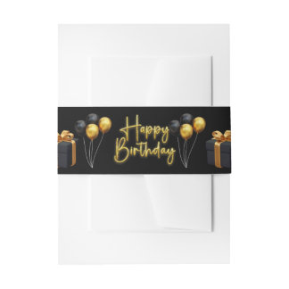 Modern Black and Gold  birthday Invitation Belly Band