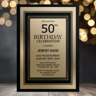 Modern Black and Gold Border 50th Birthday Party Invitation