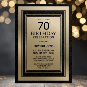Modern Black and Gold Border 70th Birthday Party Invitation