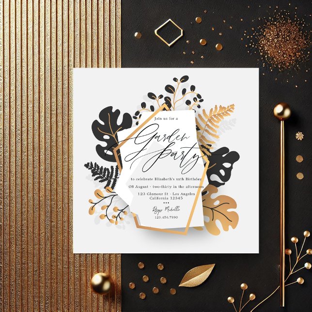 Modern Black and Gold Botanical Garden Party Invitation (Modern Black and Gold Botanical Garden Party Invitation)