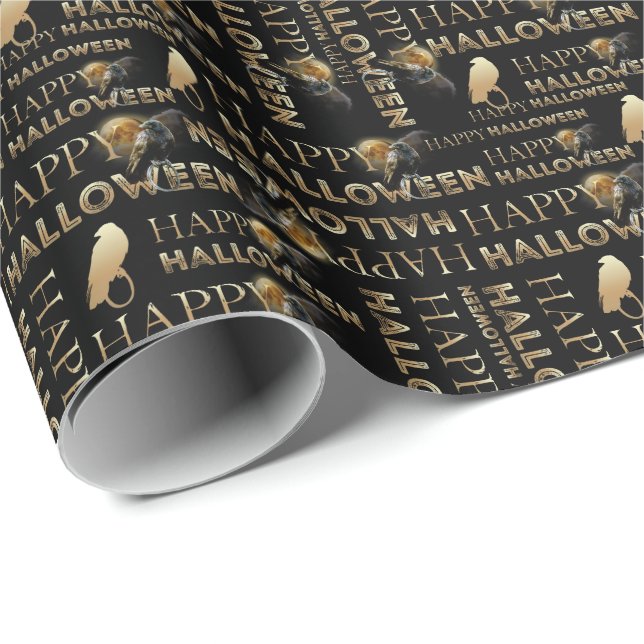 Modern Black And Gold Chic Adult Halloween Wrapping Paper (Roll Corner)