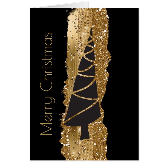 Modern Black and Gold Christmas Tree Card (Front)