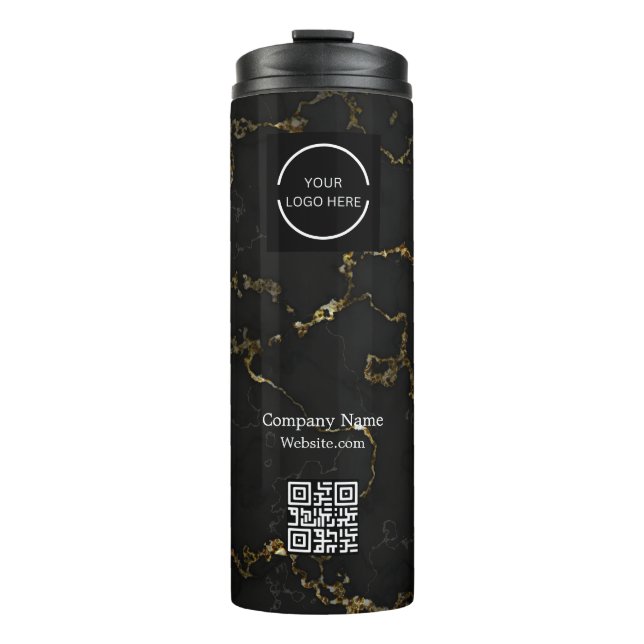 Modern Black and Gold Company logo & QR Code  Thermal Tumbler (Front)