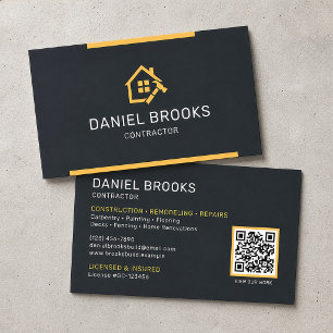 Modern Black and Gold Contractor QR Code Business Card