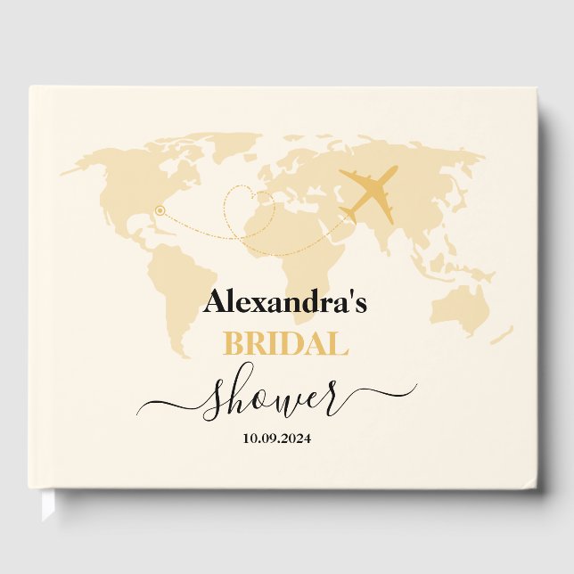 Modern Black and Gold Destination Passport Bridal Guest Book (Front)