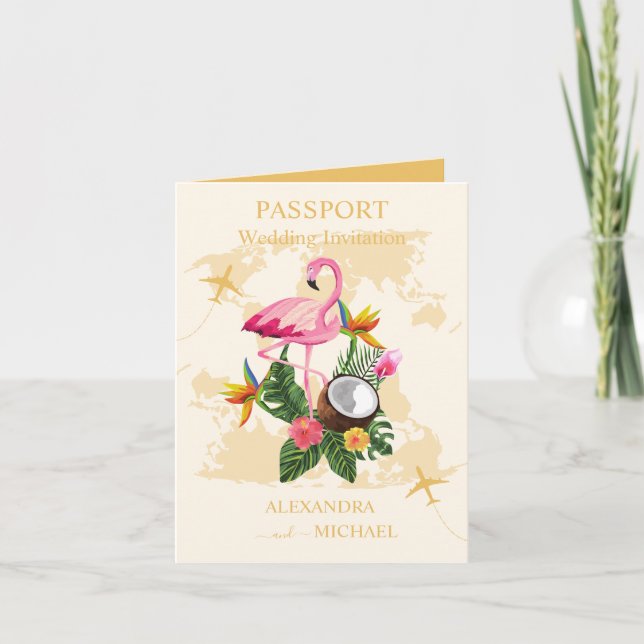 Modern Black and Gold Destination Passport Wedding Invitation (Front)