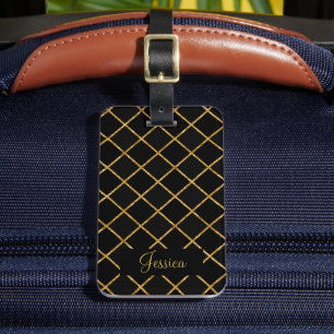 Modern Black and Gold Diamond  Luggage Tag