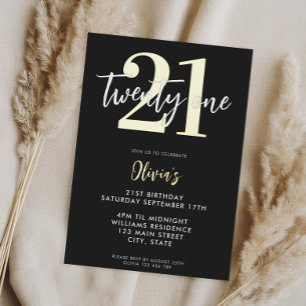 Modern Black and Gold Elegant 21st Birthday