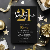 Modern Black and Gold Elegant 21st Birthday