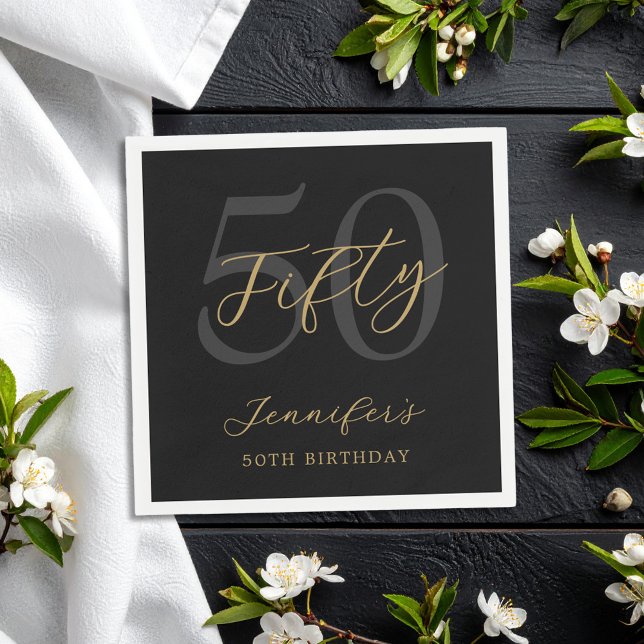 Modern Black and Gold Elegant 50th Birthday Napkin (Creator Uploaded)