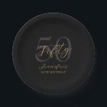 Modern Black and Gold Elegant 50th Birthday Paper Plate<br><div class="desc">A simple modern 50th birthday paper plates featuring elegant calligraphy script typography and minimalist design in black and gold colour.</div>