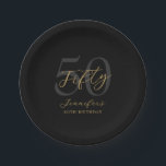 Modern Black and Gold Elegant 50th Birthday Paper Plate<br><div class="desc">A simple modern 50th birthday paper plates featuring elegant calligraphy script typography and minimalist design in black and gold colour.</div>