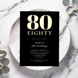 Modern Black and Gold Elegant 80th Birthday