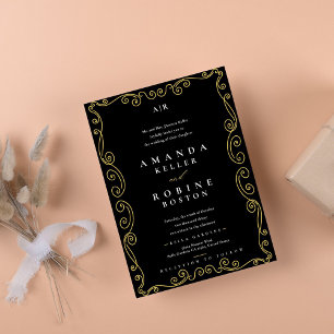 Modern Black and Gold Elegant Wedding  Invitation