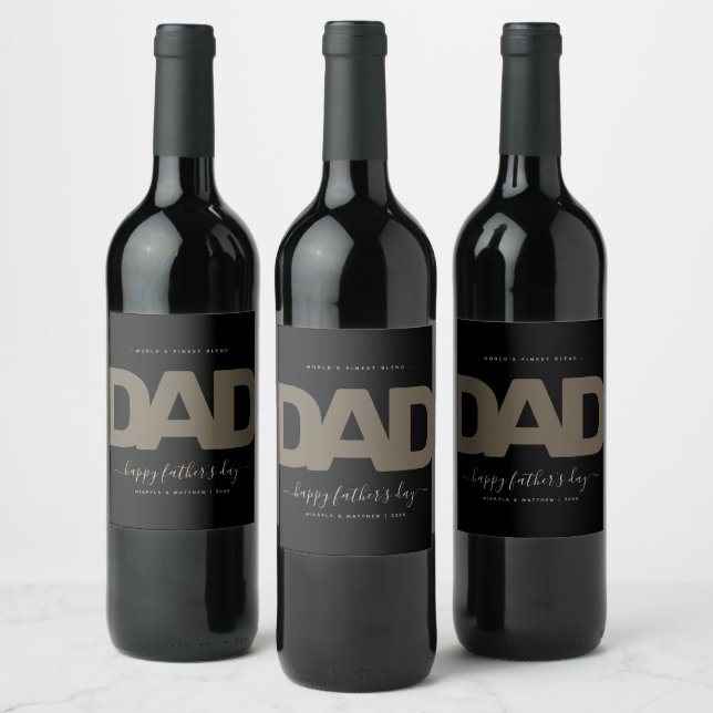 Modern Black and Gold Father's Day Wine Label (Bottles)