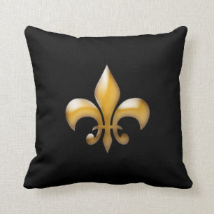 Modern Black and Gold Fleur de Lis Pillow