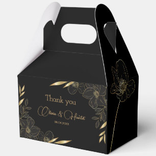 Modern Black and Gold Floral wedding Thank you Favour Box