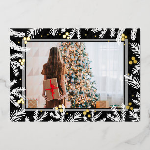 Modern Black and Gold Foil Photo Holiday