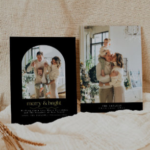 Modern Black and Gold Foil Photo Holiday Card