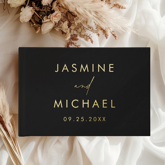 Modern Black and Gold Foil Photo Wedding Guest Book (Creator Uploaded)