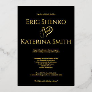 Modern Black and Gold Foil Wedding Invitation