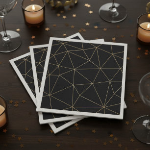 Modern black and gold geometric napkin
