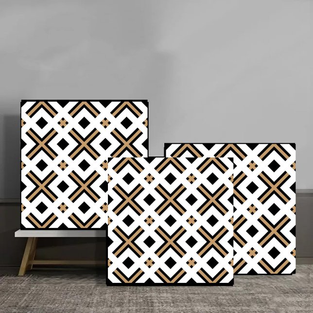 Modern Black and Gold Geometric Plaid Ceramic Tile (Creator Uploaded)